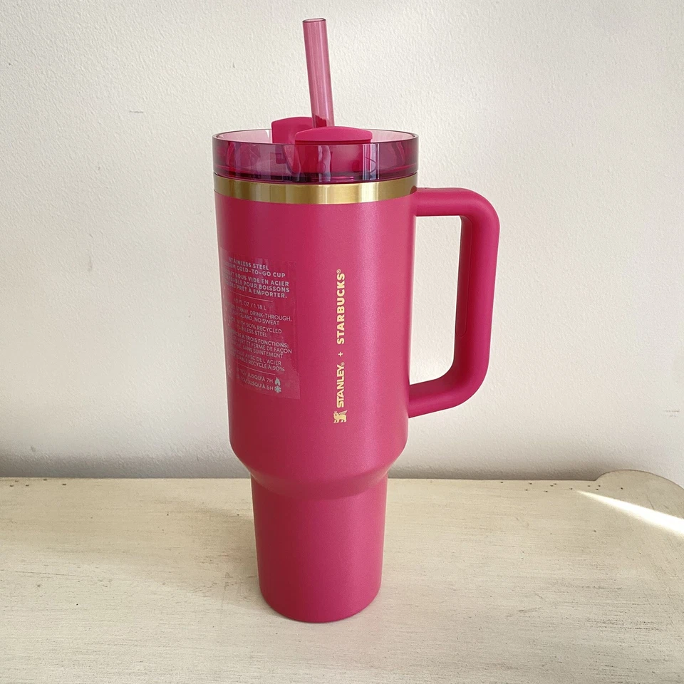 Stanley x Starbucks Berry Glitter Pink Gold Trim 40 oz Holiday Tumbler 2024