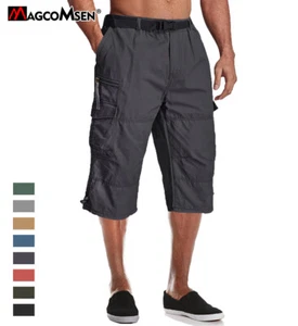 Men's Casual Cotton Cargo Shorts Outdoor Hiking 3/4 Length Below Knee Pants Man - Picture 1 of 90