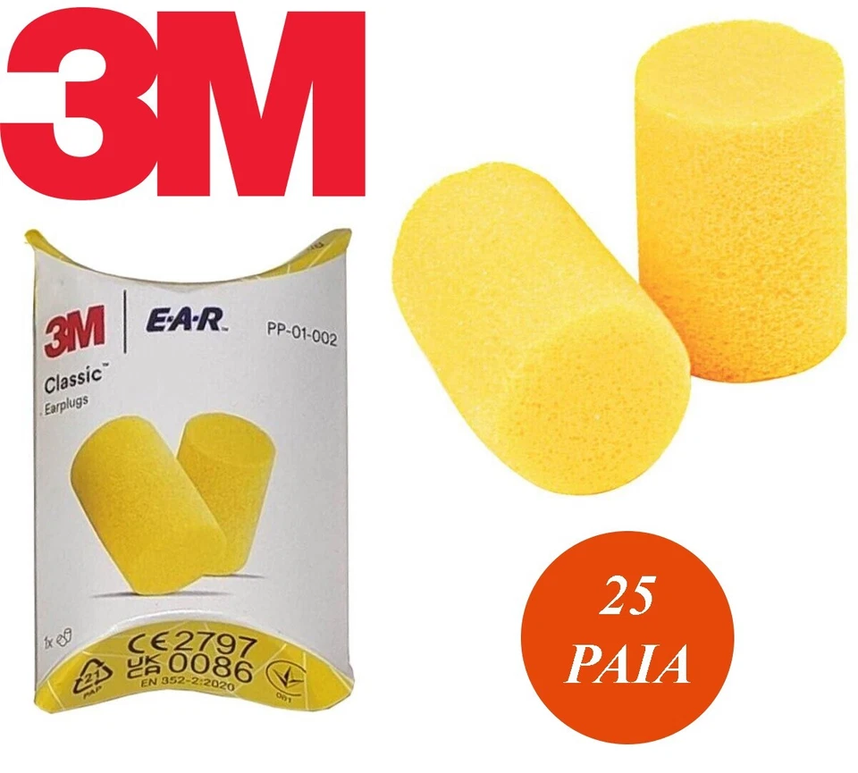 25 coppie di tappi per orecchie 3M Ear Classic Anti Rumore  Lavoro Studio 31 dB - Immagine 1 di 4