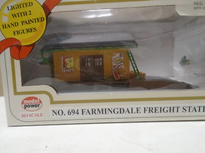 MODEL POWER #694 HO SCALE FARMINGDALE FREIGHT STATION BUILT UP LIGHTED 2 FIGURES - Image 1 of 2