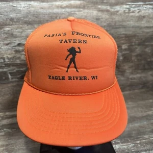 Pasia’s Frontier Tavern Hat Eagle River Wisconsin Orange Mesh SnapBack Cap - Picture 1 of 8