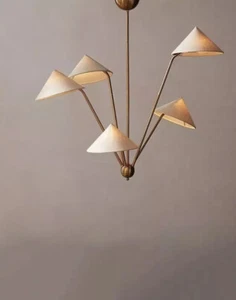 Mid Century 5 Light Art Cotton shade Light Brass Chandelier Sputnik Handmade - Picture 1 of 6