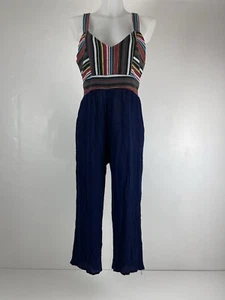 En Creme Womens Colorful Open Size L Wide Leg Bohemian Stripe Jumpsuit One Piece - Picture 1 of 17