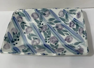 Porcelain Hand Painted Dish Signed By Artist Trinket Tray Floral Lavender Blue - Picture 1 of 6