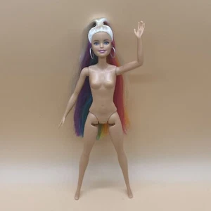 Barbie Fashionistas Doll Rainbow Long Hair With Hoop Earrings EUC Nude For OOAK - Picture 1 of 24