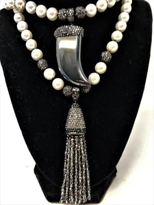 Joan Boyce Two Tone Treasured Tassel 2-Strand Imperial Pearl Necklace  New! - Picture 1 of 3