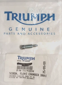 Triumph Bonneville, Thunderbird Float Chamber Drain Screw NOS T1241034 (L-5277) - Picture 1 of 2