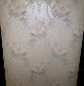Vintage Satin Pink, Blue & Purple Floral on Off White (Partial Rolls)  04453 - Picture 1 of 9