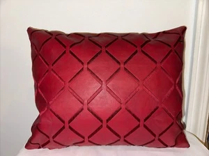 Decorative Embroidered Faux Leather Pillow Cover Patchwork Design 16x12 Red - Picture 1 of 3