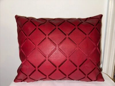 Decorative Embroidered Faux Leather Pillow Cover Patchwork Design 16x12 Red - Image 1 of 3