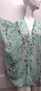 CHERRY BLOSSOM MINT FLORAL Women's TOP SIZE S BOXY New Open Sheer Tank Blouse - Picture 1 of 14