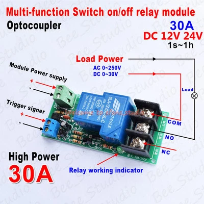 DC 12V 24V Trigger Delay Time Timer Relay Switch Turn On OFF Module High Power - Image 1 of 4