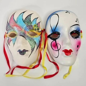 Vintage Ceramic Painted Mardi Gras Mask Wall Decor Set Music Note Glitter 6" - Picture 1 of 8