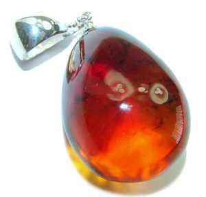 Colgante ámbar báltico plata de ley 925 con forma de pera vintage hecho a mano - Imagen 1 de 4