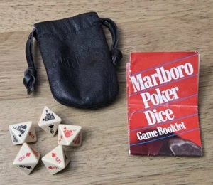 RARE VTG MARLBORO SET OF 5 8-SIDED POKER DICE /w DRAWSTRING BAG & BOOKLET NICE! - Picture 1 of 4