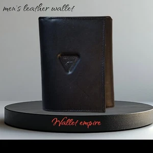 Mens Leather RFID Protection Trifold Wallet Black Slim New - Picture 1 of 5
