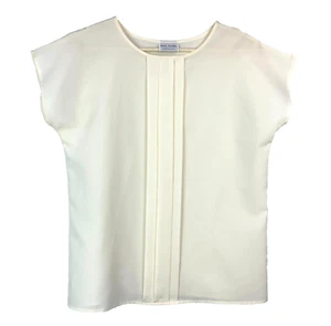 Camisa Blusa Plisada Vintage Anne Rashel Hecha en EE. UU. Marfil Manga Gorra - Imagen 1 de 4