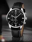 Mens Watch.. Ultra Thin Black & Silver Business Watch Leather Strap Quartz UK