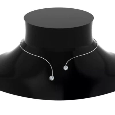 1Ct Round Cut Created Diamond Unique Open Collar Necklace 14k White Gold Finish - Image 1 of 4