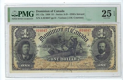 CANADA DC-13a $1 1898 RARE INWARD Dominion Note PMG VF 25 EPQ - Image 1 of 2
