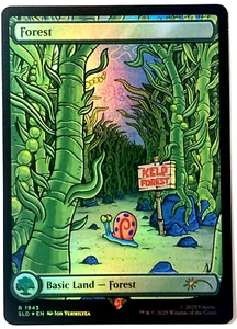 MTG Forest RAINBOW FOIL Secret Lair x SpongeBob 1943 NM - Picture 1 of 6