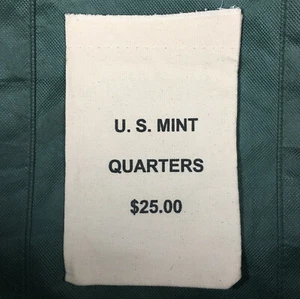 U.S. Mint Canvas Cloth Bag - Official - Quarters $25 - 5"x8" - *Empty* - Picture 1 of 5