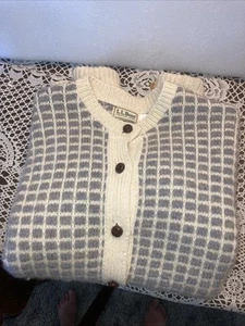 Vintage LL Bean  Womens Large  Wool Blend Birdseye Knit Button Cardigan Sweater - Picture 1 of 5