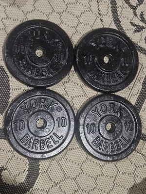 Vintage York Barbell matching 4 x 10 lb weight plates weights standard 1” - Image 1 of 4