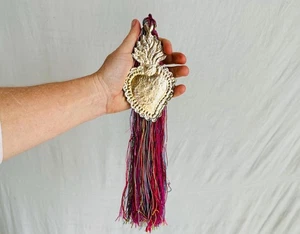 Heart Milagro & Vintage Zinacantan Tassel. Bohemian Home Decor. - Picture 1 of 4