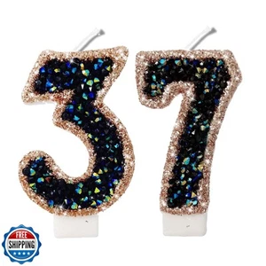 2.8" Blue Black Glitter Number Candles-Many Colors 37th 73rd Birthday Gifts B - Picture 1 of 5