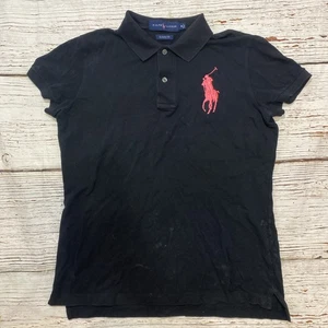 Polo Ralph Lauren nera donna polo vestibilità classica grande rosa pony taglia M - Foto 1 di 8