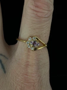 Vintage Oro Taglio Marquise Ametista Zirconi Cubici Mezza Split Stelo Placcato - Foto 1 di 8