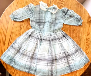 Vintage Chiffon Blue Plaid Girls Dress Handmade Size 10 Youth - Picture 1 of 7