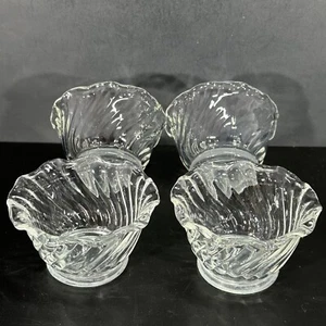 VTG Swirl Sides Ruffled Top Clear Glass Custard Dessert Pudding Fruit Cups Set 4 - Picture 1 of 8