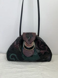 SHARIF Vtg 80S Multicolour Embossed Genuine Leather Shoulder Bag Purse Clutch - Picture 1 of 17