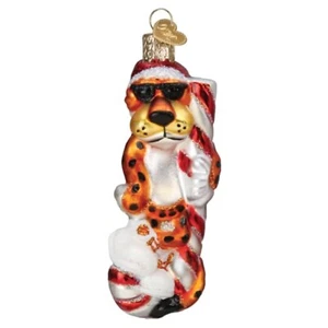 Old World Christmas Chester Cheetah Candy Cane Glass Ornament 4.5 Inch FREE BOX - Picture 1 of 6