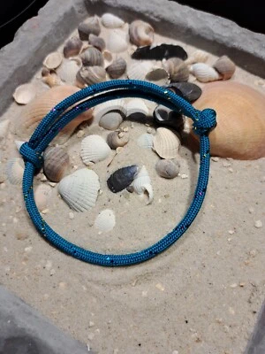 Surferarmband Armband Paracord 4mm Schiebeknoten Damen Herren Blau Glitzer  - Bild 1 von 2