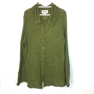 Cárdigan Suéter FLAX Mezcla Mohair Verde Rico Ligero De Gran Tamaño Talla M/L Foto 1 de 4