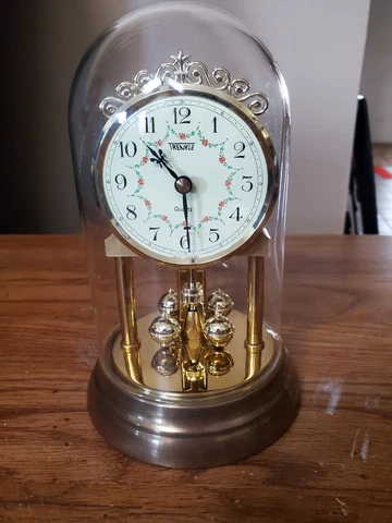 TRENKLE DOME CLOCK  Gold color Battery Operated Quartz Clock Metal Glass rotates Cover