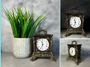 Antique French Style Coral Windup Alarm Clock Gold Tone - Made In Japan - Foto 1 di 9