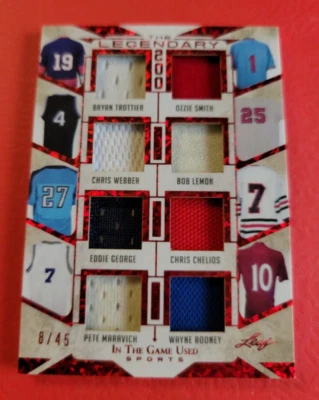Pete Maravich OZZIE SMITH Eddie George CHRIS WEBBER Chelios TROTTIER CARD #d8/45 - Image 1 of 2