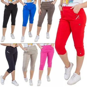 Pantaloni Estivi Donna Ciliegio Capri Tagliati 3/4 Elasticizzati Donna Pantaloni - Foto 1 di 46