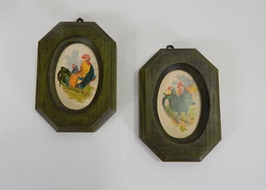 Wall Décor Pictures Rooster/Hen Plastic Faux Wood Frame 7x5 - Picture 1 of 4