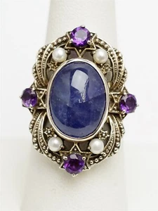 NICKY BUTLER Indien Sterlingsilber Ring Tansanit Cab Amethyst Perle ATEMBERAUBEND - Bild 1 von 9