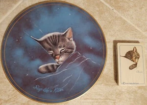 1983 Nostalgia Station B&O Railroad “Sleep Like A Kitten” Plate & Deck of Cards - Picture 1 of 2