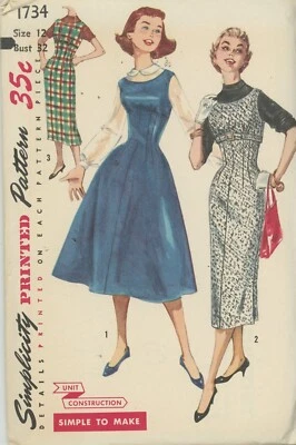 1950s Simplicity 1734 Vintage Pattern Full Skirt Jumper Slim Jumper SZ 12 FF - Image 1 of 2