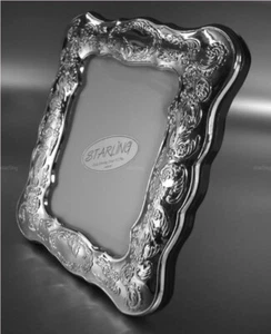 Photo Frame Victorian With Engrav. Area - 925 Sterling Wooden Back Mahogany (T2) - Picture 1 of 7