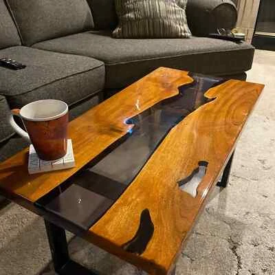 36" x 22" Epoxy Wooden Coffee Table Top Handmade Work Art Home Furniture - Image 1 of 4