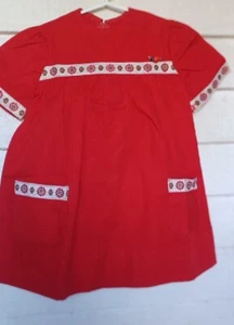   Vintage Dress Girls  Handmade Size 5 ?  Red Valentine’s Bishop Dress flower  - Picture 1 of 7