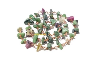 Ruby Zosite Chip Rosary Chain 4-6mm Beads Beaded Rose Gold Plated Wire 3 Feet - Picture 1 of 6